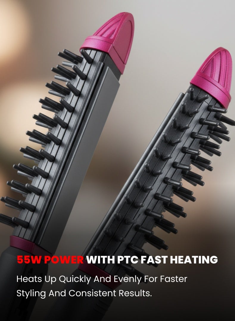 أوجيرا فرشاة فرد الشعر 2 في 1 – قدرة 55 واط، تسخين سريع بتقنية PTC، صفائح مطلية بالسيراميك، مؤشر طاقة LED، فرشاة تصفيف مضادة للتجعد لشعر ناعم ولامع – موديل OG2303HST، أسود وردي - Image 4