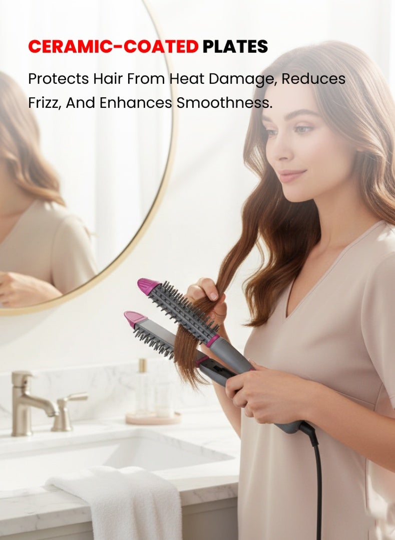 أوجيرا فرشاة فرد الشعر 2 في 1 – قدرة 55 واط، تسخين سريع بتقنية PTC، صفائح مطلية بالسيراميك، مؤشر طاقة LED، فرشاة تصفيف مضادة للتجعد لشعر ناعم ولامع – موديل OG2303HST، أسود وردي - Image 5