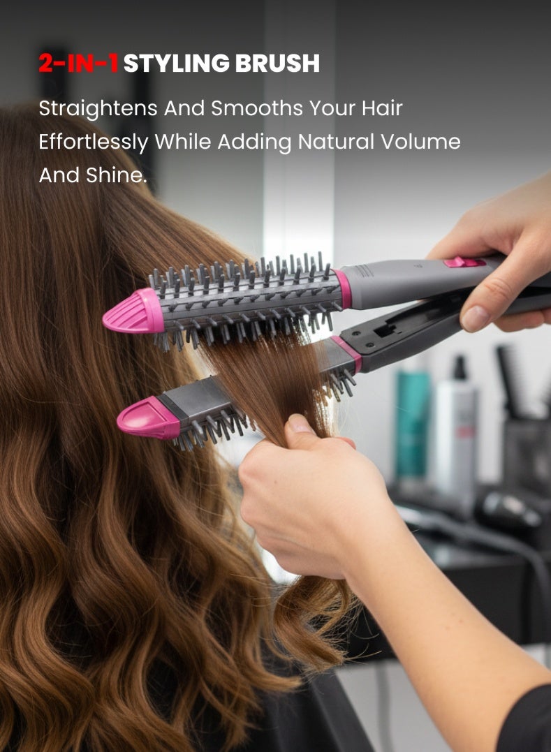 أوجيرا فرشاة فرد الشعر 2 في 1 – قدرة 55 واط، تسخين سريع بتقنية PTC، صفائح مطلية بالسيراميك، مؤشر طاقة LED، فرشاة تصفيف مضادة للتجعد لشعر ناعم ولامع – موديل OG2303HST، أسود وردي - Image 3