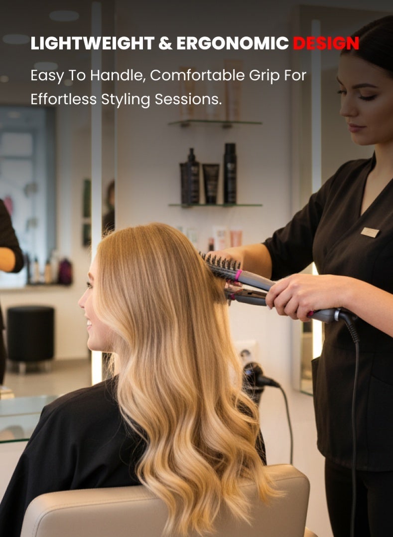 أوجيرا فرشاة فرد الشعر 2 في 1 – قدرة 55 واط، تسخين سريع بتقنية PTC، صفائح مطلية بالسيراميك، مؤشر طاقة LED، فرشاة تصفيف مضادة للتجعد لشعر ناعم ولامع – موديل OG2303HST، أسود وردي - Image 2