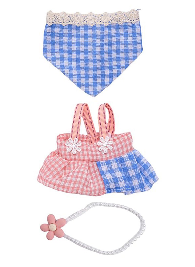 فستان دمية 17 سم، طقم من 3 قطع من رباط الشعر والتنورة، فستان أنيق وجميل، إكسسوارات الدمى بدون دمية (وردي وأزرق) - Image 2