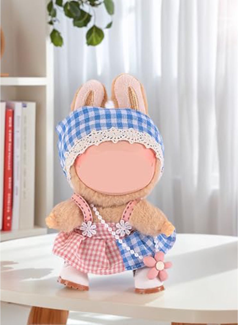 فستان دمية 17 سم، طقم من 3 قطع من رباط الشعر والتنورة، فستان أنيق وجميل، إكسسوارات الدمى بدون دمية (وردي وأزرق) - Image 3