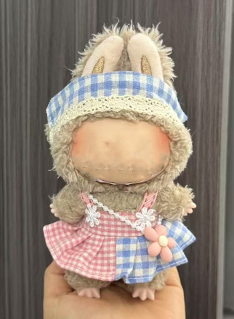فستان دمية 17 سم، طقم من 3 قطع من رباط الشعر والتنورة، فستان أنيق وجميل، إكسسوارات الدمى بدون دمية (وردي وأزرق) - Image 4