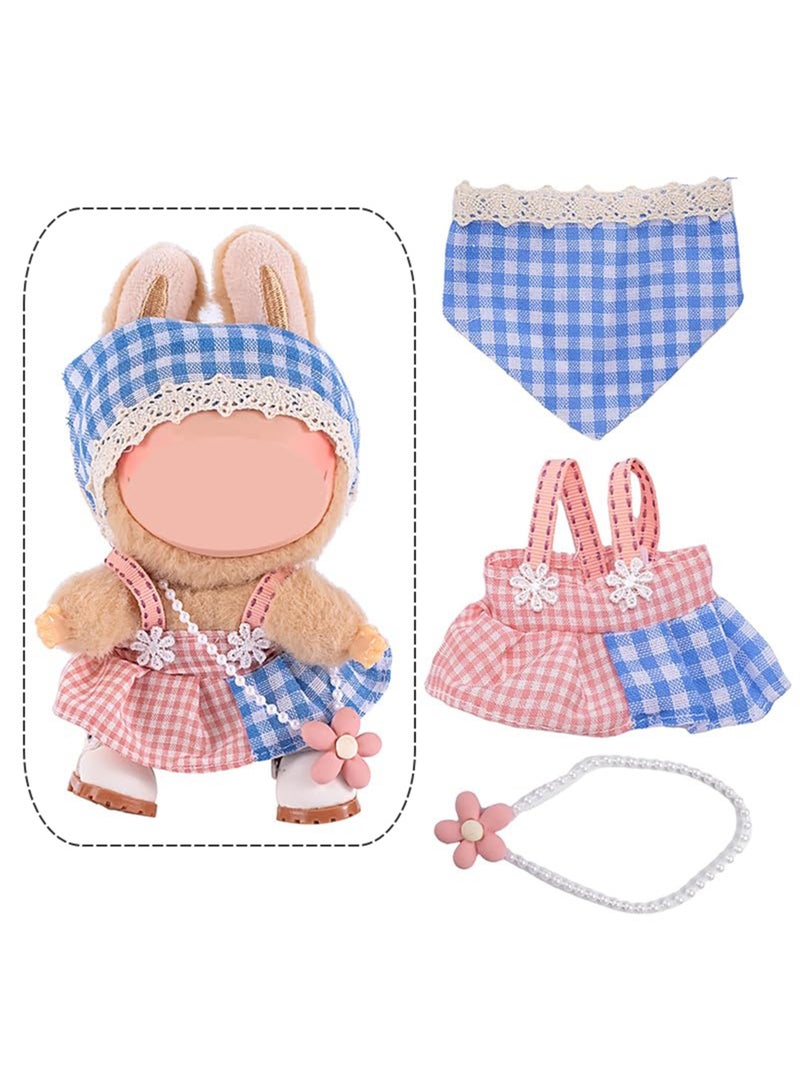 فستان دمية 17 سم، طقم من 3 قطع من رباط الشعر والتنورة، فستان أنيق وجميل، إكسسوارات الدمى بدون دمية (وردي وأزرق) - Image 1