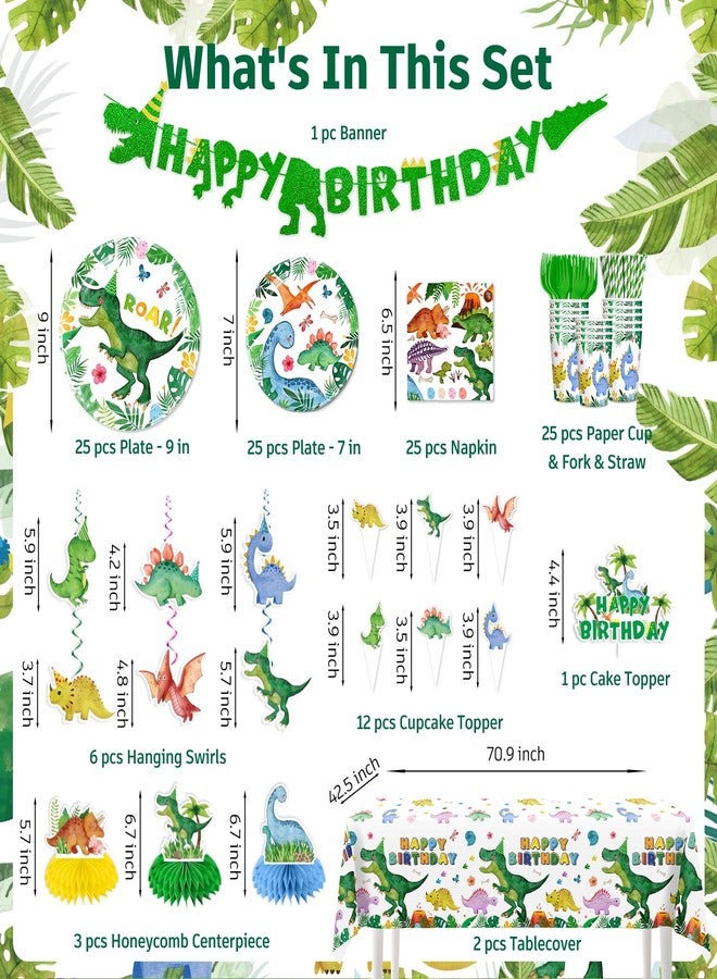 cocomigo 175pcs Dinosaur Birthday Decorations Include Dinosaur Plates and Napkins Set, Banner, Hanging, Tablecloth, Cake Topper, Table Decor, for Boy Birthday Decorations and Dinosaur Theme Party, Serves 25 - Image 2