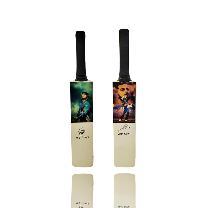 AEM Wood Showpiece Cricket Bats 12-Inch ||Not Meant For Playing|| (M.S. Dhoni And Virat Kohli Photo And Signature Printed On It) - Image 1