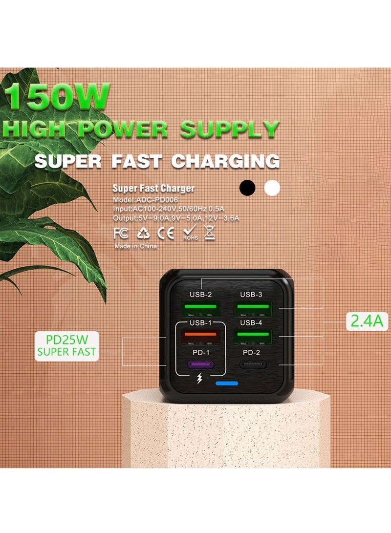 General 150W Multiport Fast Charger 4USB+2PD Mobile Phone Charger 6-in-1 Multi-Port Charging Head  - Image 4