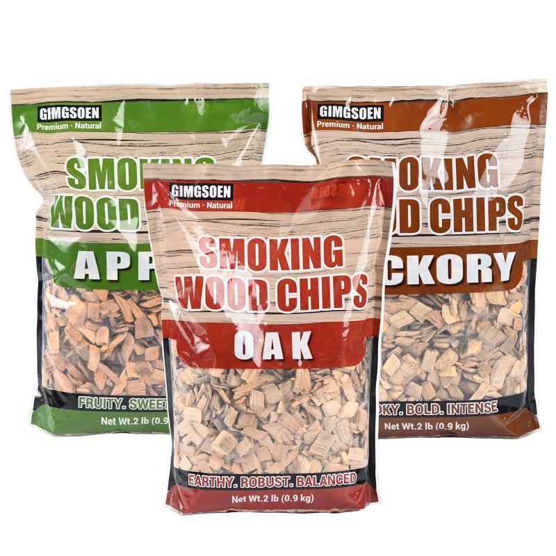 Gimgsoen Smoking Wood Chips Variety Pack, 3 Flavors (Oak, Hickory, Apple), 2 lbs Ã— 3 â€” All-Natural BBQ Smoking Chips for Smoker Box, Electric Smokers, Pellet & Charcoal Grills - Image 1