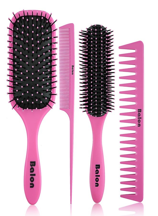 BALON 4Pcs Detangling Brush Set for Women - Paddle Brush for Wet or Dry Straight, Long, Thick, Curly, Natural Hair, No More Tangles (Pink) - Image 1