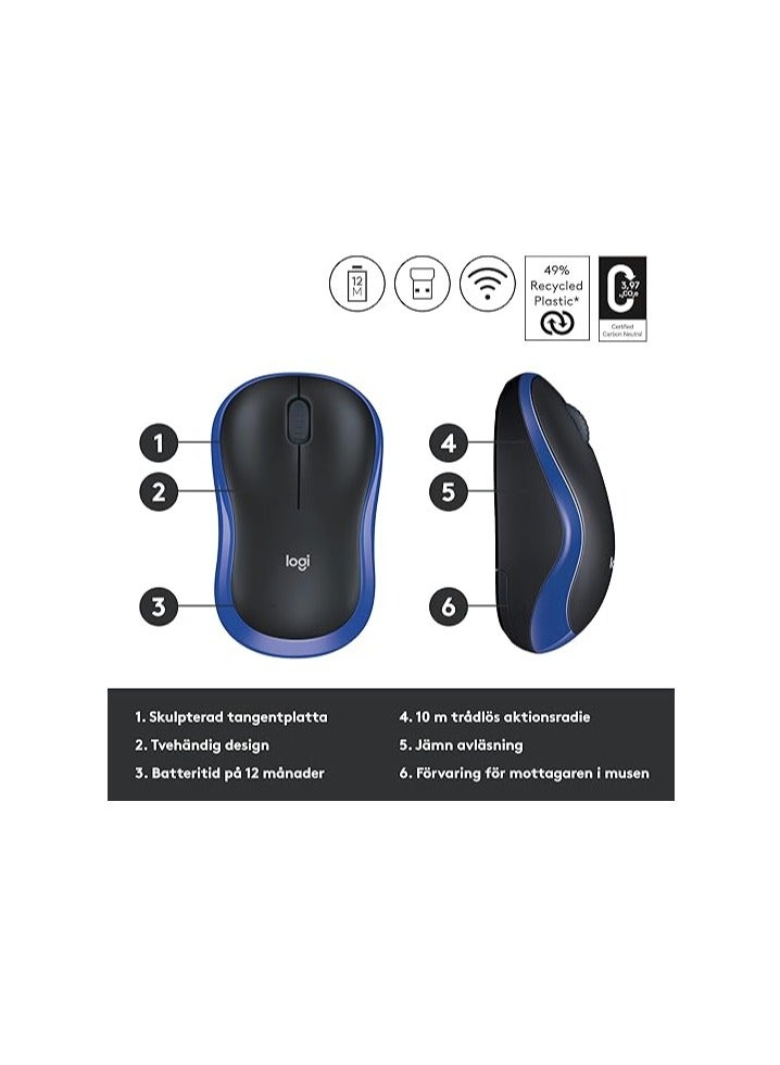 Logitech Mouse Wireless Blue M185 - Image 3