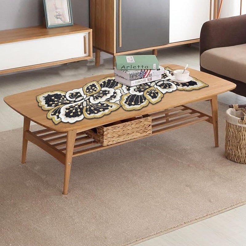 FliHaut Premium Handcrafted Beautiful Beaded Table Runner 12 x 35 x 025 inches_Black White and Gold Paisely - Image 5