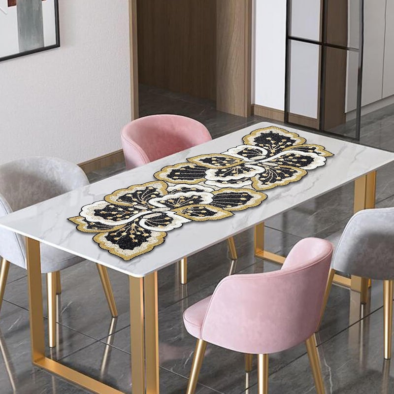 FliHaut Premium Handcrafted Beautiful Beaded Table Runner 12 x 35 x 025 inches_Black White and Gold Paisely - Image 3
