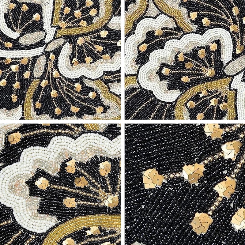 FliHaut Premium Handcrafted Beautiful Beaded Table Runner 12 x 35 x 025 inches_Black White and Gold Paisely - Image 4