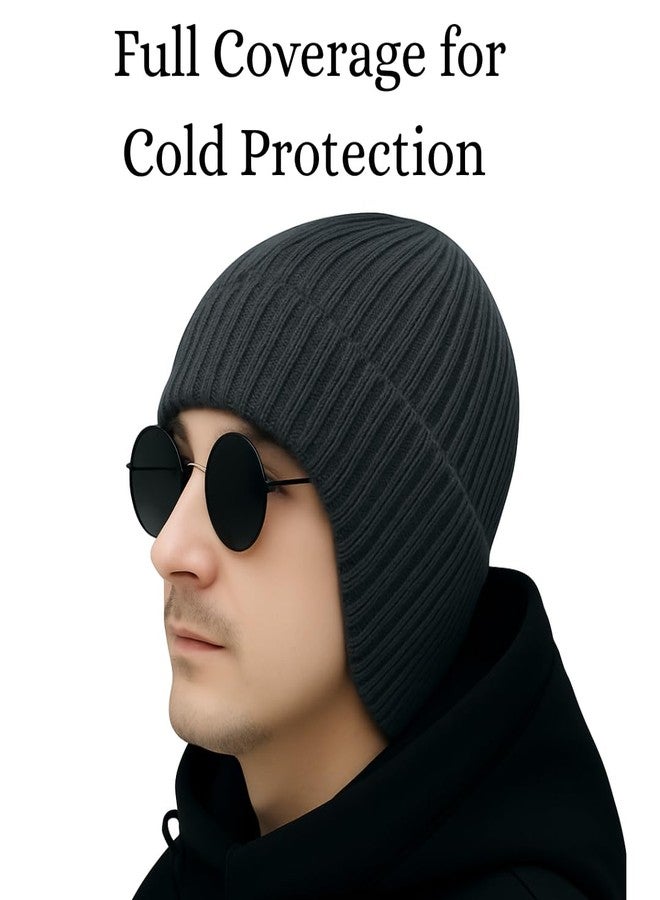MS QUALITY ZONE Winter Woolen Beanie Cap with Ear Cover, Warm Knitted Skull Cap for Men & Women, Soft Stretchable,Above 15 Years (Thick Grey) - Image 2