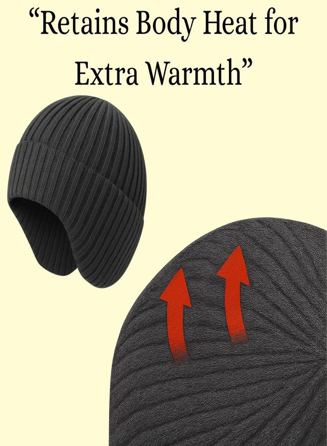 MS QUALITY ZONE Winter Woolen Beanie Cap with Ear Cover, Warm Knitted Skull Cap for Men & Women, Soft Stretchable,Above 15 Years (Thick Grey) - Image 4