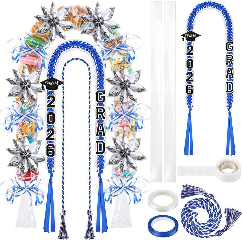 YLOLUL 16 Pcs Graduation Leis 2026 Graduation Candy Lei Kit with Honor Cord Class of 2026 Graduation Ribbon Double Lei Necklace Graduation Gift Party Accessories for Women Men - Image 1