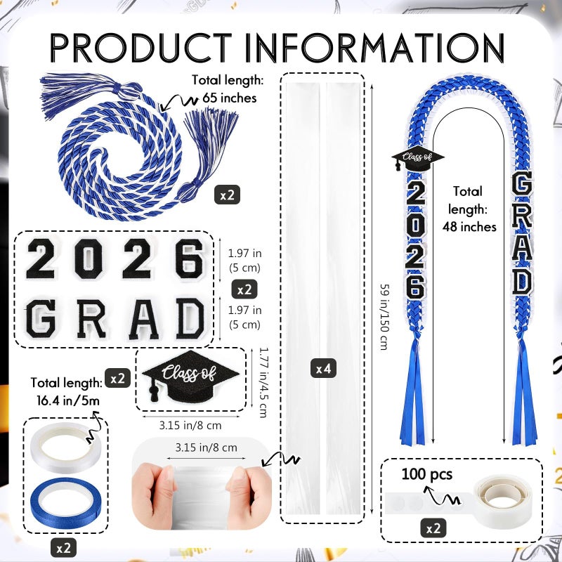 YLOLUL 16 Pcs Graduation Leis 2026 Graduation Candy Lei Kit with Honor Cord Class of 2026 Graduation Ribbon Double Lei Necklace Graduation Gift Party Accessories for Women Men - Image 3