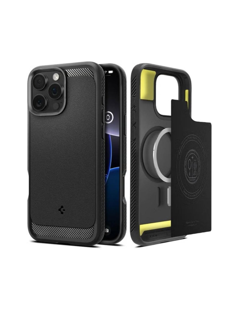 Rugged Armor MagFit iPhone 16 Pro MAX Case Cover with MagSafe and Carbon Fiber Textures (2024) - Matte Black