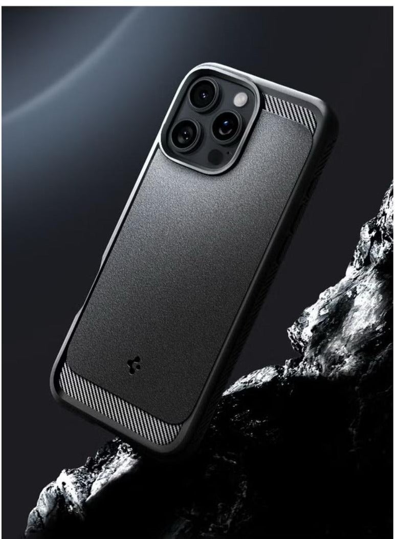 Rugged Armor MagFit iPhone 16 Pro MAX Case Cover with MagSafe and Carbon Fiber Textures (2024) - Matte Black