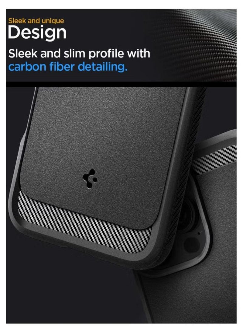 Rugged Armor MagFit iPhone 16 Pro MAX Case Cover with MagSafe and Carbon Fiber Textures (2024) - Matte Black