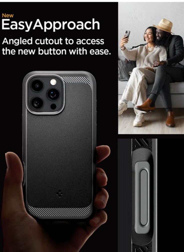 Rugged Armor MagFit iPhone 16 Pro MAX Case Cover with MagSafe and Carbon Fiber Textures (2024) - Matte Black