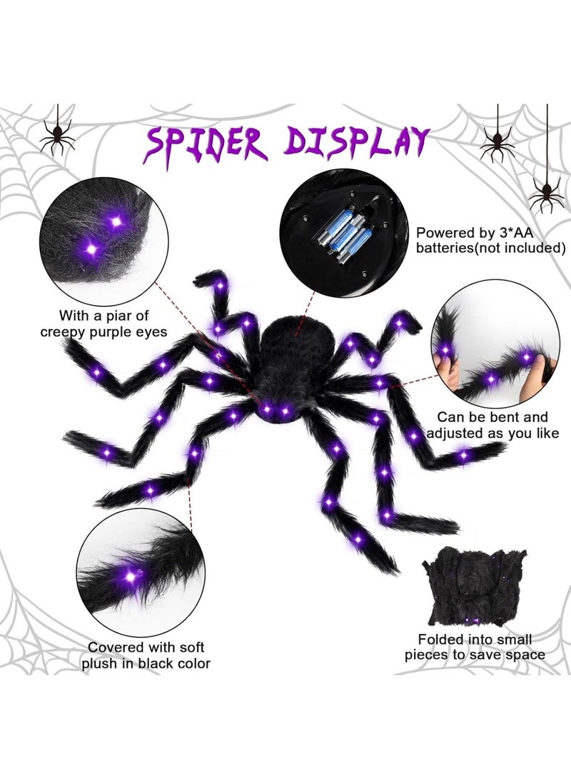 هالوين عنكبوت عملاق مضيء للهالوين، بطول 90 سم، مناسب للأماكن الداخلية والخارجية، زينة عنكبوت الهالوين، هدايا الحفلات، ديكور المنزل والحديقة. - Image 3