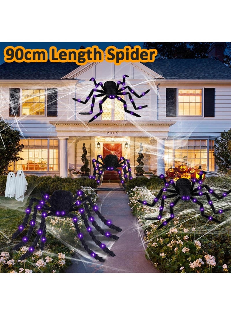 هالوين عنكبوت عملاق مضيء للهالوين، بطول 90 سم، مناسب للأماكن الداخلية والخارجية، زينة عنكبوت الهالوين، هدايا الحفلات، ديكور المنزل والحديقة. - Image 2