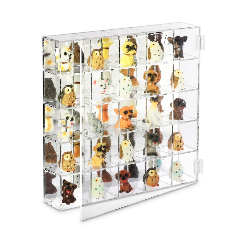 Ikee Design Ikee Design Mountable 25 Compartments Acrylic Display Case Cabinet Stand with Mirrored Back Clear Rock Display Shelves for Collectibles Stones and Figures 107 W x 2 D x 105 H in