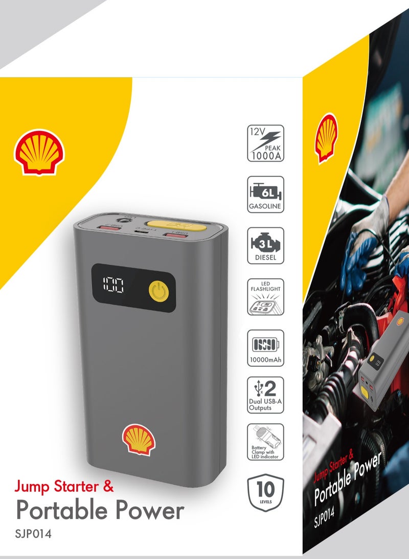 Shell Jump Starter Shell Car Jump Starter & Power Bank, 10,000mAh Current, with LED light, Smart Battery Clamps with LED indicator - Image 4