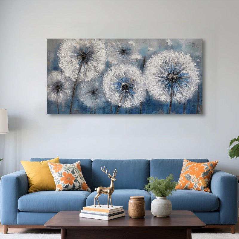 Pogusmavi Large Dandelion Painting Wall Art Decor Canvas Print Picture for Living Room White Flower Flora Plant Home Bedroom Decoration Modern Framed Artwork - Image 2