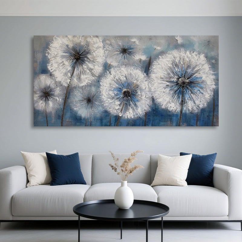 Pogusmavi Large Dandelion Painting Wall Art Decor Canvas Print Picture for Living Room White Flower Flora Plant Home Bedroom Decoration Modern Framed Artwork - Image 1
