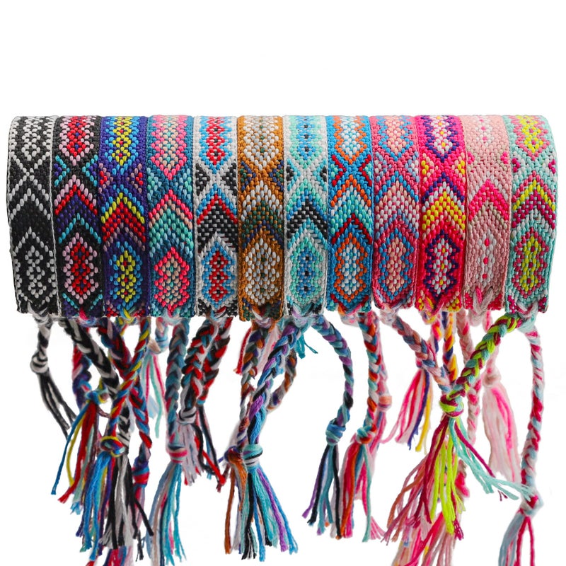 Andblue 12 Pcs Nepal Woven Friendship Bracelets Handmade Braided String Adjustable Bulk Bracelet for Women Kids Girls - Image 2