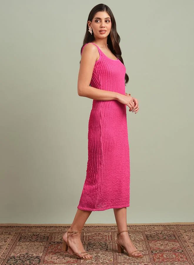 globus Women Pink Square Neck Bodycon Midi Dress