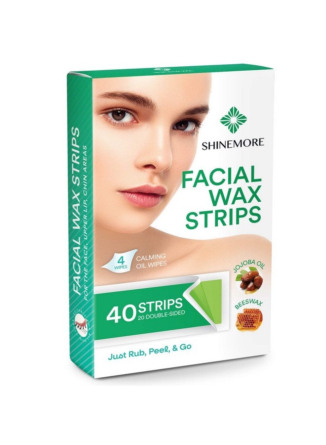ShineMore Facial Wax Strips For Hair Removal - Hypoallergenic For All Skin Types - - Gentle And Fast-Working For Face, Eyebrow, Upper Lip, And Chin (40 Women Wax Strips + 4 Calming Oil Wipes Nature Nation Ingredients ) - Image 2