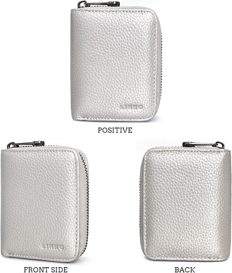Linno RFID 20 Slots Credit Card Holder Genuine Leather Small Wallet for Women or Men with Zipper - Image 5