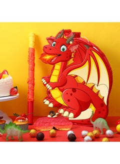 Harrycle Harrycle Dinosaur Piñata Set Dragon Piñata with Stick and Blindfold Confetti Dino Themed Piñata Red Fire Breathing Dragon Piñata for Birthday Party Game Supplies Chinese New Year Decoration  - Image 2