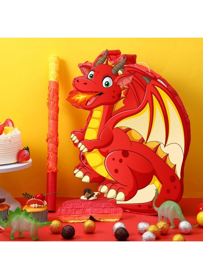 Harrycle - Harrycle Dinosaur Piñata Set Dragon Piñata with Stick and Blindfold Confetti Dino Themed Piñata Red Fire Breathing Dragon Piñata for Birthday Party Game Supplies Chinese New Year Decoration - Image 1