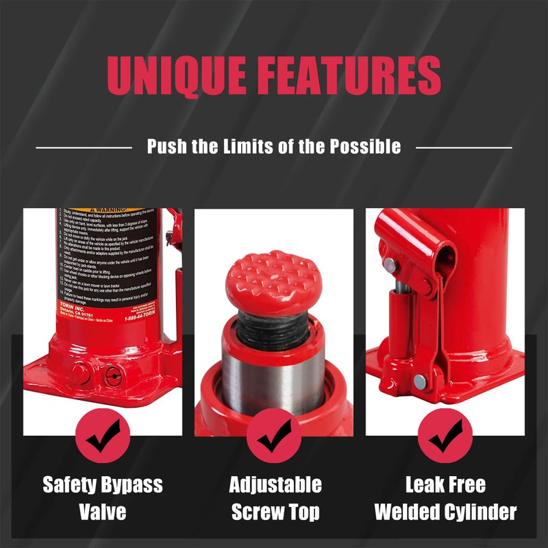 BIG RED T92003B Torin Hydraulic Welded Bottle Jack, 20 Ton (40,000 lb) Capacity, Red - Image 3