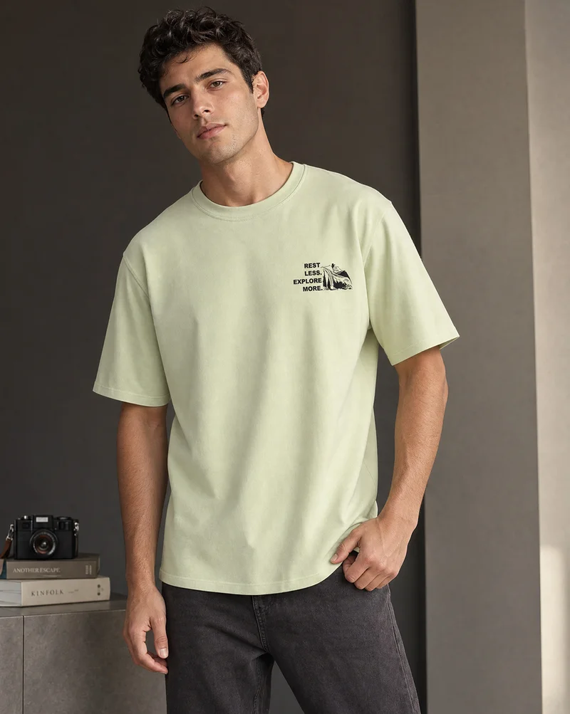 نوبيرو Nobero Men Oversized  Graphic Printed T-shirt