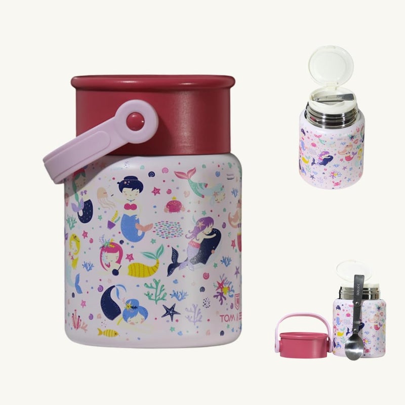 TOM  BELL Insulated food jars for Kids 500ml,Double Wall Lunch boxes for School, Portable, foldable spoon, Premium 316 Stainless Steel, Hot and cold lunch box jar (Hot Pink, 500ml) - Image 1