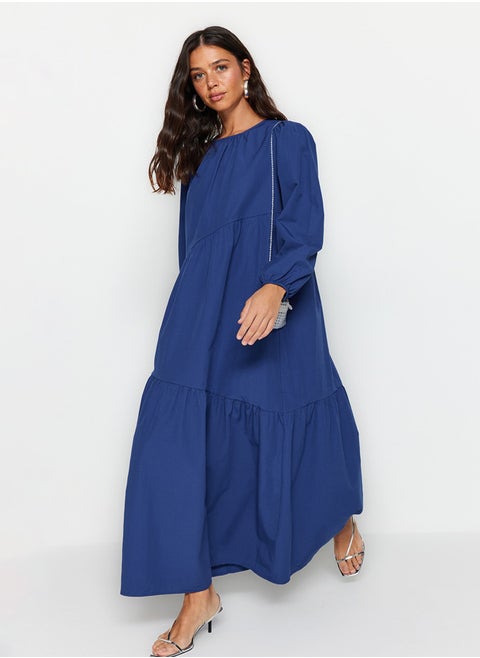 Sax Gathered Detailed Wide Fit Cotton Woven Dress TCTSS21EL3470