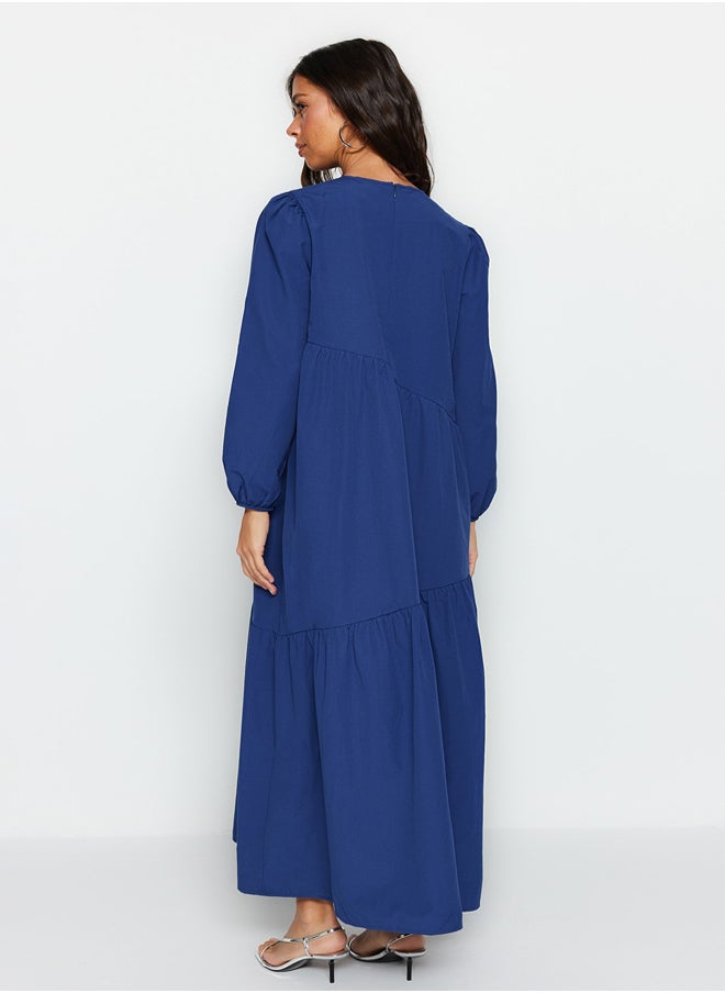 Sax Gathered Detailed Wide Fit Cotton Woven Dress TCTSS21EL3470
