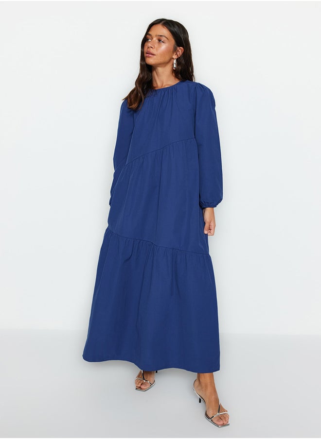 Sax Gathered Detailed Wide Fit Cotton Woven Dress TCTSS21EL3470