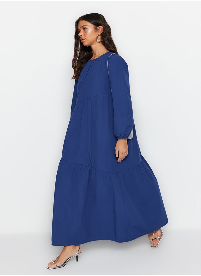 Sax Gathered Detailed Wide Fit Cotton Woven Dress TCTSS21EL3470