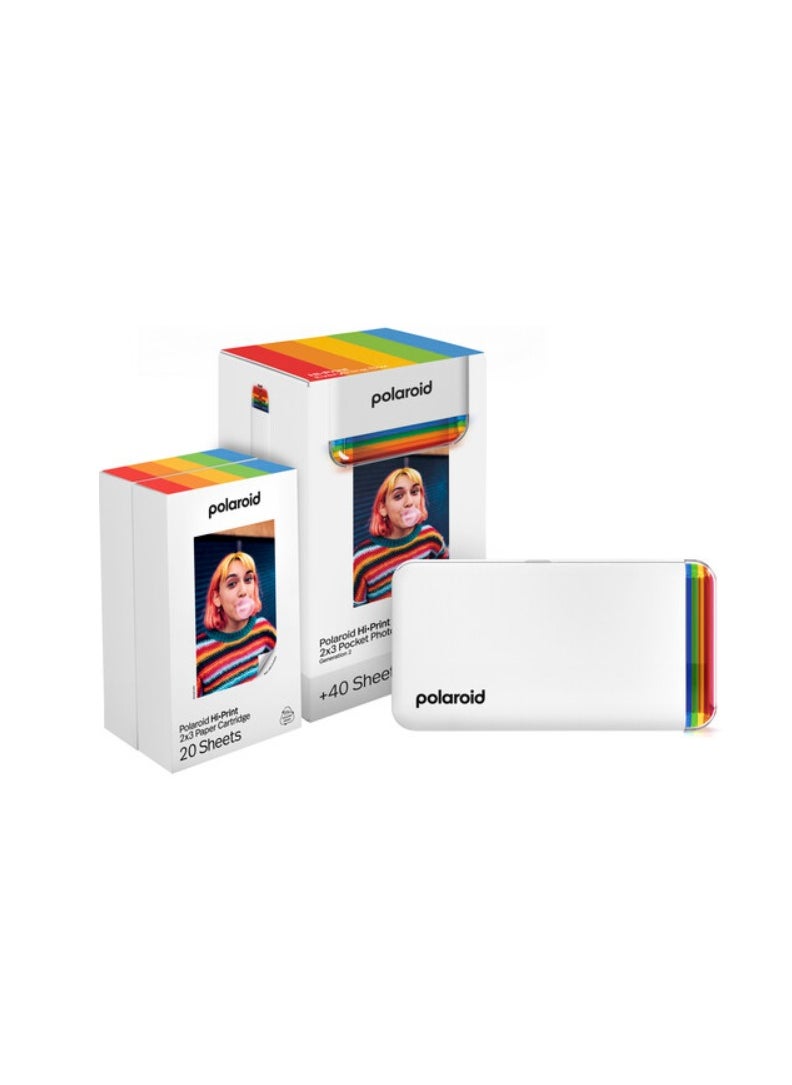 Polaroid Polaroid Hi-Printer Paper Bundle  2nd Generation Bluetooth Connected 2x3 Pocket Photo Dye-Sub Printer White Printer 40 Photos  - Image 1