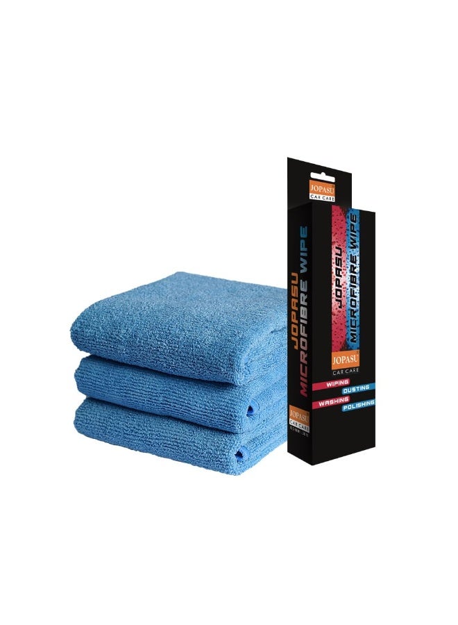 JOPASU Microfibre Cloth 320 GSM (Set of 3, Blue) (40x40 cms) for Cleaning, Polishing, Washing, Detailing of Cars, Bikes, Kitchen & Home Appliances - Image 4