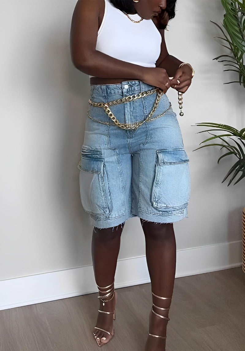 Unybwonn Shorts for Women Trendy Cargo Long Denim Shorts Baggy Stretch Bermuda Jorts Shorts - Image 4