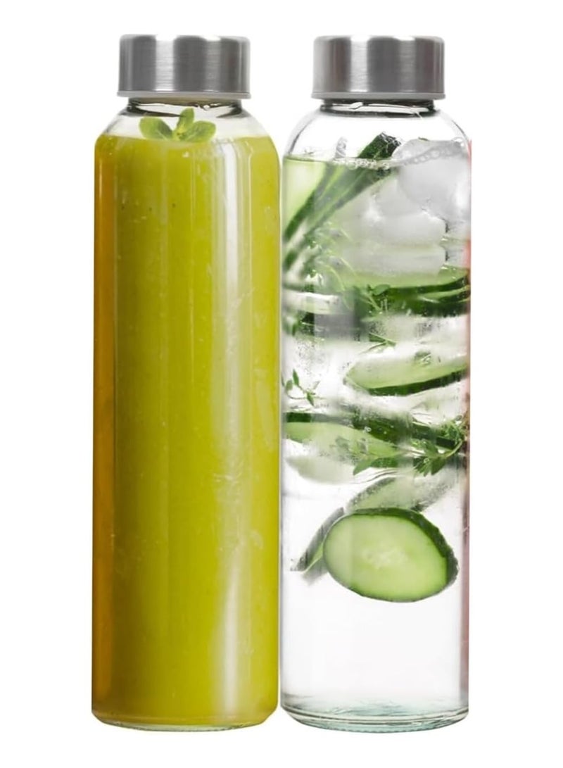 Luxoraq Glass Juice Bottles 500ml with Stainless Steel Lids – Reusable Borosilicate Water Bottles for Fresh Juice, Smoothies, Milk, Kombucha, Infused Water – BPA-Free Empty Bottles for Travel (Pack of 2) - Image 1