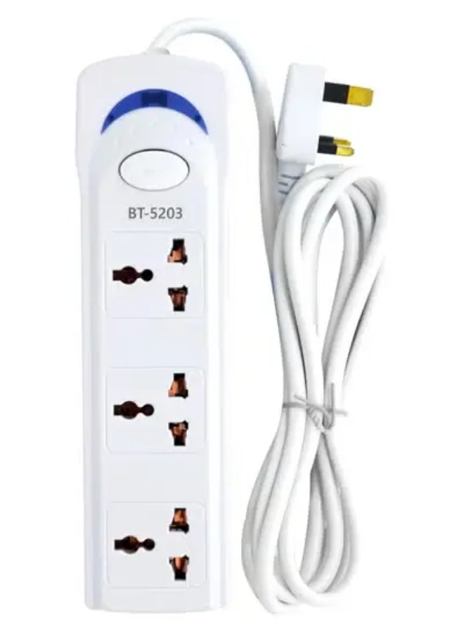 Power Socket with 3 Way Outlets and Extension Cord, 5 Meter Length