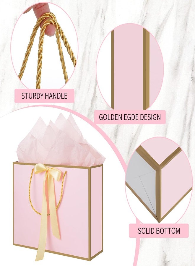 woric Pink Gift Bags with Handles, 14" Medium Gift Bags with Tissue Paper, 2 Pcs Pink Bags with 4 Tissue Paper and 2 Cards for Baby Shower Wedding Bridal Shower Mother's Day Birthday Party - Image 3